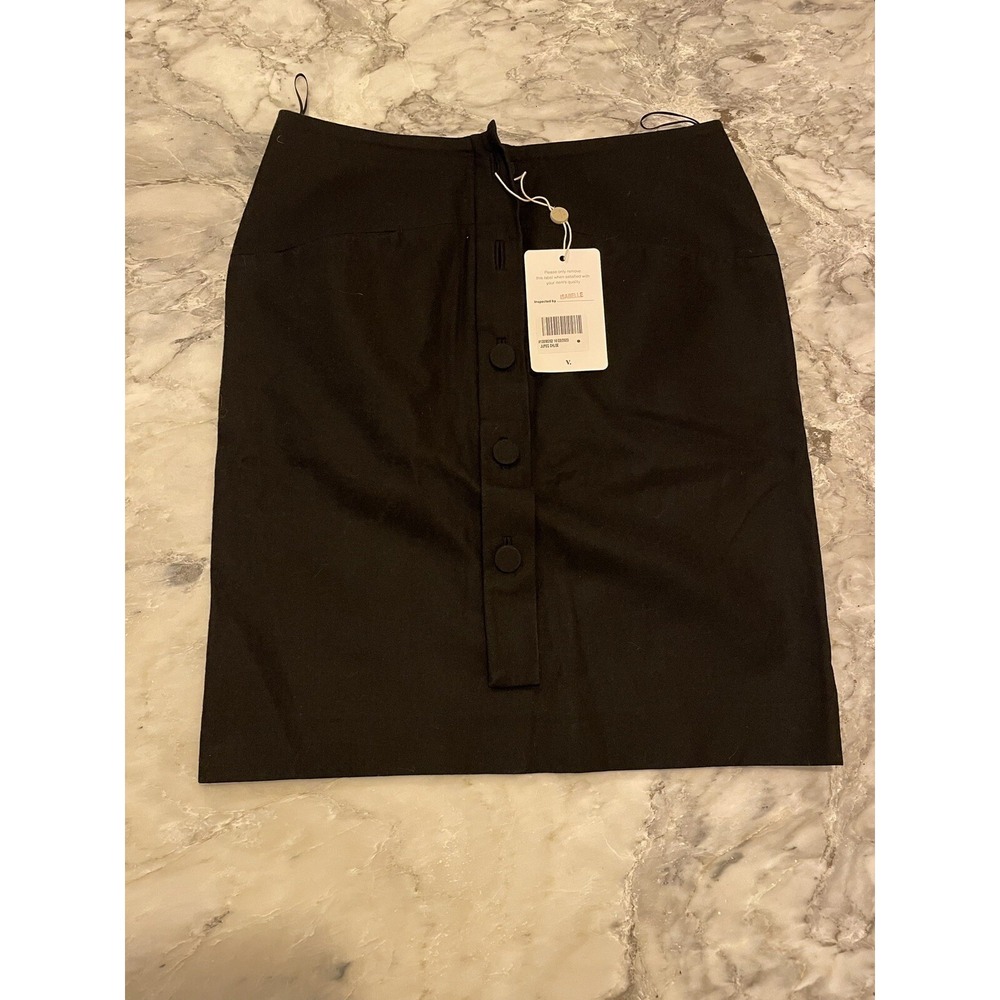 Chloe Wool / Cotton Black Pencil Skirt Covered Button Size Small 4 Fully Lined